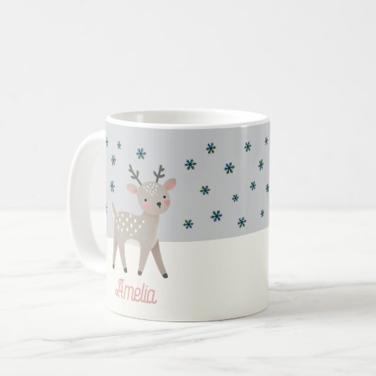 かわいいトナカイ雪の結晶スケッチ名クリスマス コーヒーマグカップ (正面左)