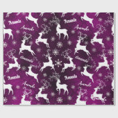 かわいいトナカイ雪クリスマスパープル ラッピングペーパー (フラット)