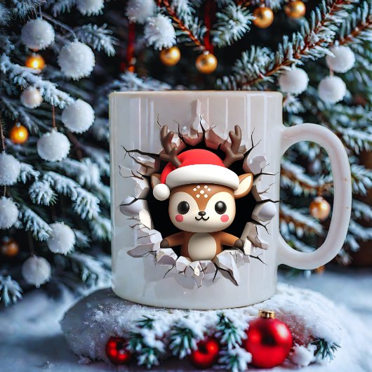 かわいいトナカイ顔クリスマスウィズサンタハット コーヒーマグカップ