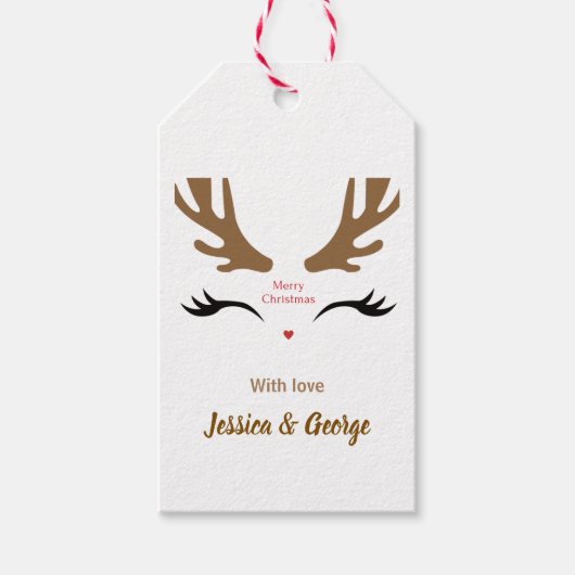かわいいトナカイ顔モダンメリークリスマスホリデー ギフトタグ (正面)