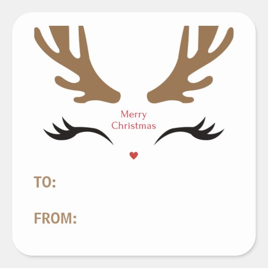 かわいいトナカイ顔モダンメリークリスマスホリデー スクエアシール (正面)