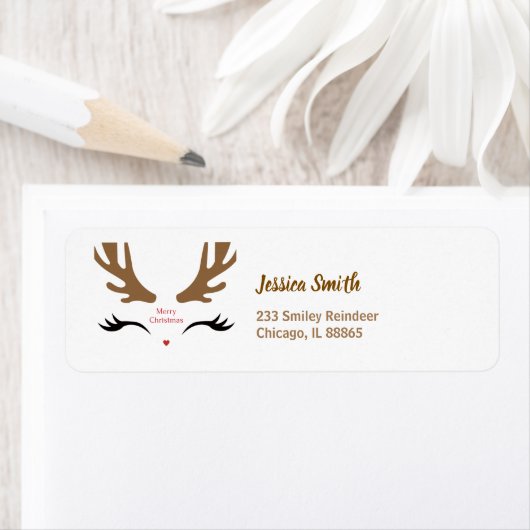 かわいいトナカイ顔モダンメリークリスマスホリデー ラベル (インサイチュ)