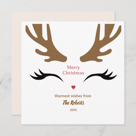 かわいいトナカイ顔モダンメリークリスマス シーズンカード (正面/裏面)