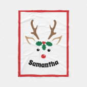 かわいいトナカイ顔 |クリスマスパーソナライズされた。 フリースブランケット (正面)