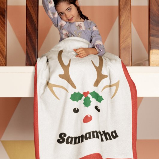かわいいトナカイ顔 |クリスマスパーソナライズされた。 フリースブランケット