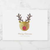 かわいいトナカイ |おもしろいクリスマスホワイト&金ゴールド リキュールボトルラベル (シングルラベル)