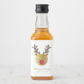 かわいいトナカイ |おもしろいクリスマスホワイト&金ゴールド リキュールボトルラベル (正面)