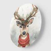 かわいいトナカイ クリスマス丸型壁掛け時計 ラージ壁時計 (傾斜)