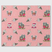 かわいいトナカイ&サンタホリデー ラッピングペーパー (フラット)