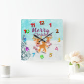 かわいいトナカイ スクエア壁時計 (ホーム)
