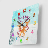 かわいいトナカイ スクエア壁時計 (傾斜)