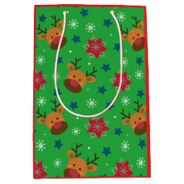 かわいいトナカイ&スノーフレーククリスマス ミディアムペーパーバッグ