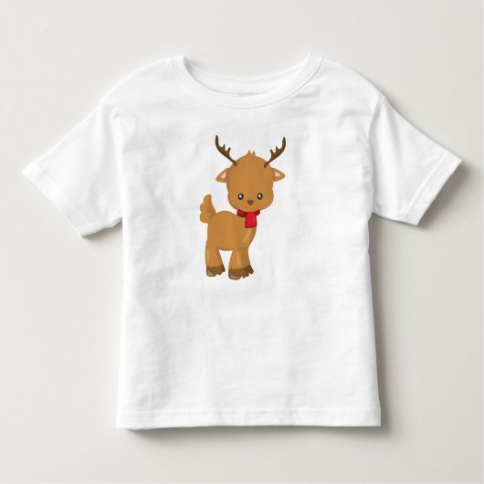 かわいいトナカイ，トナカイ，スカーフ，〔雄ジカの〕枝角 トドラーTシャツ (正面)