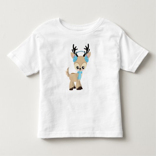 かわいいトナカイ，トナカイ，ブルースカーフ トドラーTシャツ (正面)