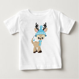 かわいいトナカイ，トナカイ，ブルーハット，スカーフ ベビーTシャツ