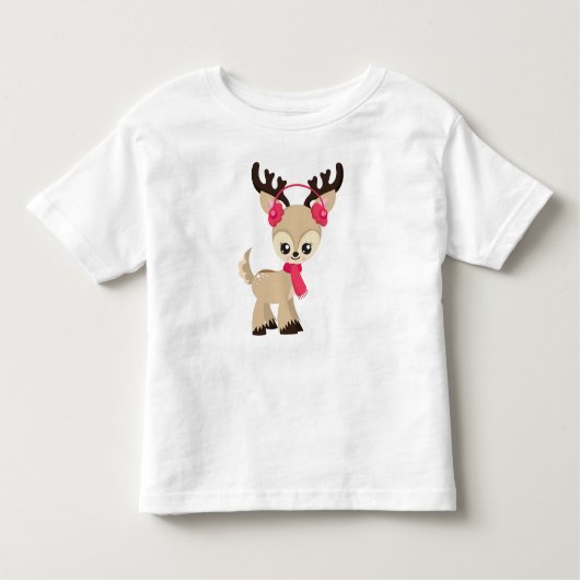 かわいいトナカイ，トナカイ，赤いスカーフ トドラーTシャツ (正面)