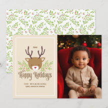かわいいトナカイ ニュートラル ハッピー ホリデー フォト カード