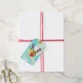 かわいいトナカイ |パステルグリーングラデーション&金ゴールド ギフトタグ (より糸付き)