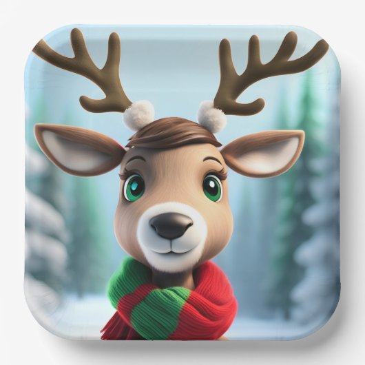 かわいいトナカイ ペーパープレート (正面)