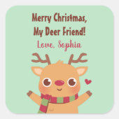 かわいいトナカイ、メリークリスマス私の鹿の友人プン スクエアシール (正面)
