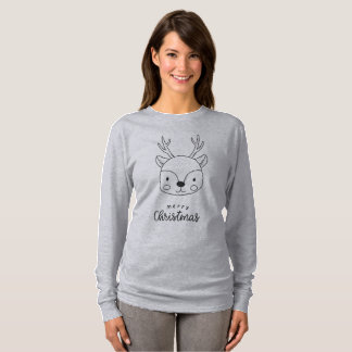 かわいいトナカイ メリークリスマス ラインアート Tシャツ