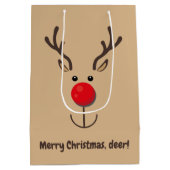 かわいいトナカイ「メリークリスマス、鹿」 ミディアムペーパーバッグ (裏面)