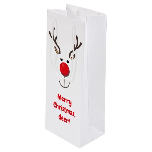 かわいいトナカイ「メリークリスマス、鹿」ワイン ワインギフトバッグ (正面アングル)