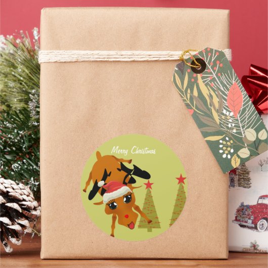 かわいいトナカイ ラウンドシール (クリスマス)