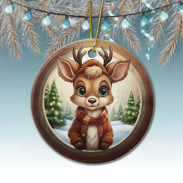 かわいいトナカイ、森林動物のシカの角 🦌🎄 セラミックオーナメント