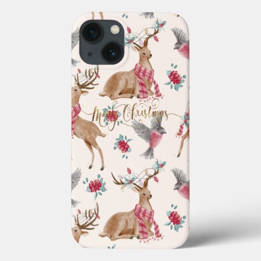 かわいいトナカイ、鳥、花 Case-Mate iPhoneケース (裏面)