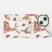 かわいいトナカイ、鳥、花 iPhoneケース (裏面横)