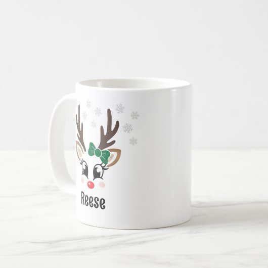 かわいいトナディアガールグリーンボウ名前をカスタムするクリスマス コーヒーマグカップ (正面左)