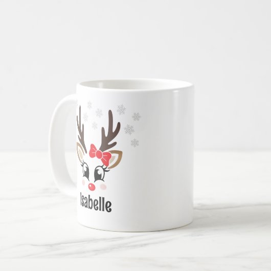 かわいいトナディアガールレッドボウ名前をカスタムするクリスマス コーヒーマグカップ (正面左)