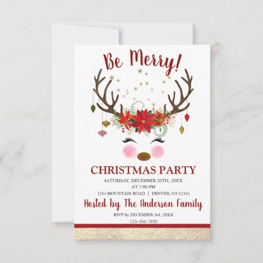 かわいいトナディアクリスマスホリデーディナーパーティー 招待状 (正面)