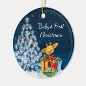 かわいいトパーソナライズされたナカイベビーの初めてのクリスマス セラミックオーナメント (左)