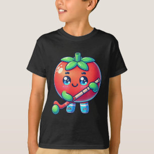 かわいいトマトのフィールドホッケー漫画 Tシャツ