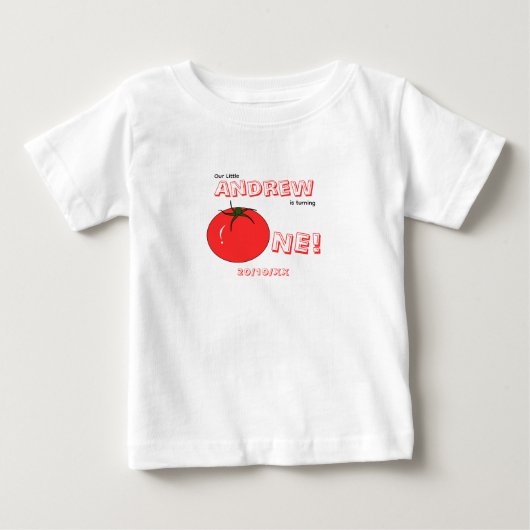 かわいいトマト 男女兼用1歳の誕生日 ベビーTシャツ (正面)