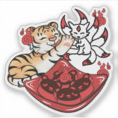かわいいトラとキツネの九尾の狐 シール (正面)