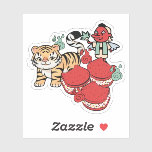 かわいいトラと天狗と猫のマカロン シール (シート)