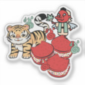 かわいいトラと天狗と猫のマカロン シール (正面)