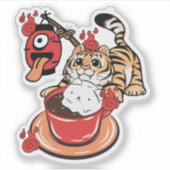 かわいいトラと提灯お化けコーヒー シール (正面)