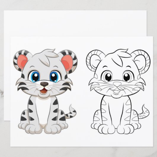 かわいいトラのぬりえページ (正面/裏面)