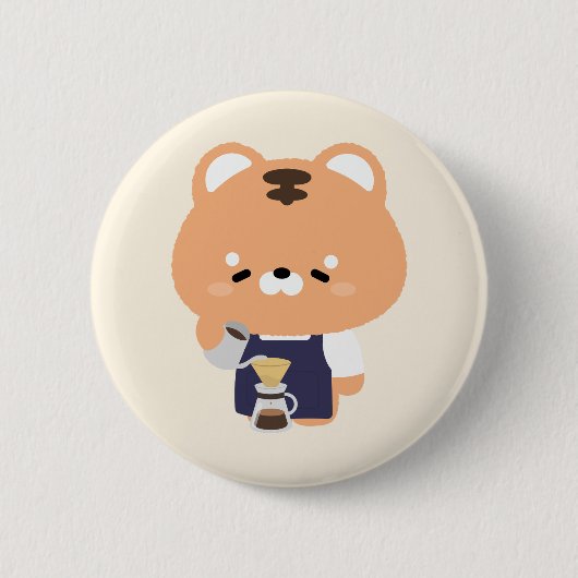 かわいいトラのバリスタ 缶バッジ (正面)