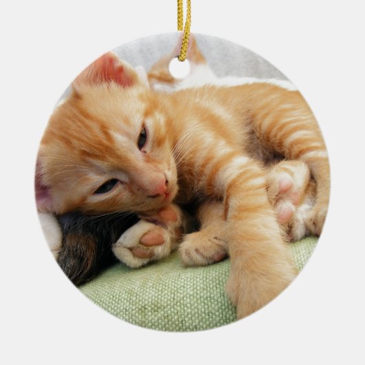 かわいいトラの縞模様の子猫 セラミックオーナメント (正面)