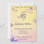 かわいいトラの蝶の誕生日 招待状 (正面)