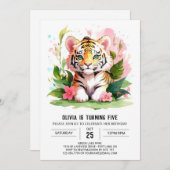 かわいいトラの誕生日パーティー招待状（プリント可能） 招待状 (正面/裏面)