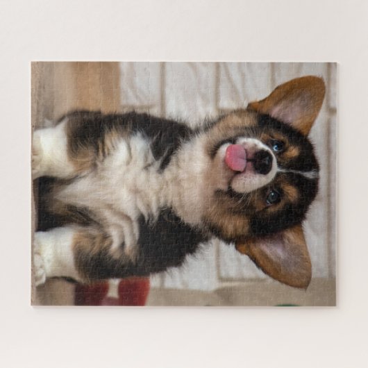 かわいいトライカラーペンブロークウェルシュコーギー子犬 ジグソーパズル (横)