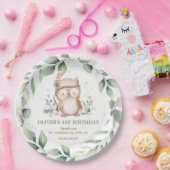 かわいいトライバルフクロウシックな緑1st誕生日ベビー ペーパープレート (パーティー)
