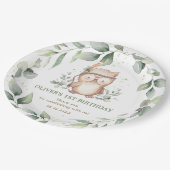 かわいいトライバルフクロウシックな緑1st誕生日ベビー ペーパープレート (アングル)