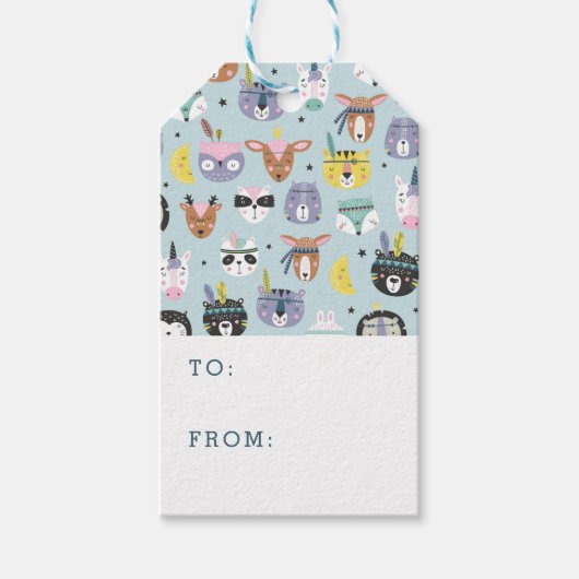 かわいいトライバル顔パターン ギフトタグ (正面)